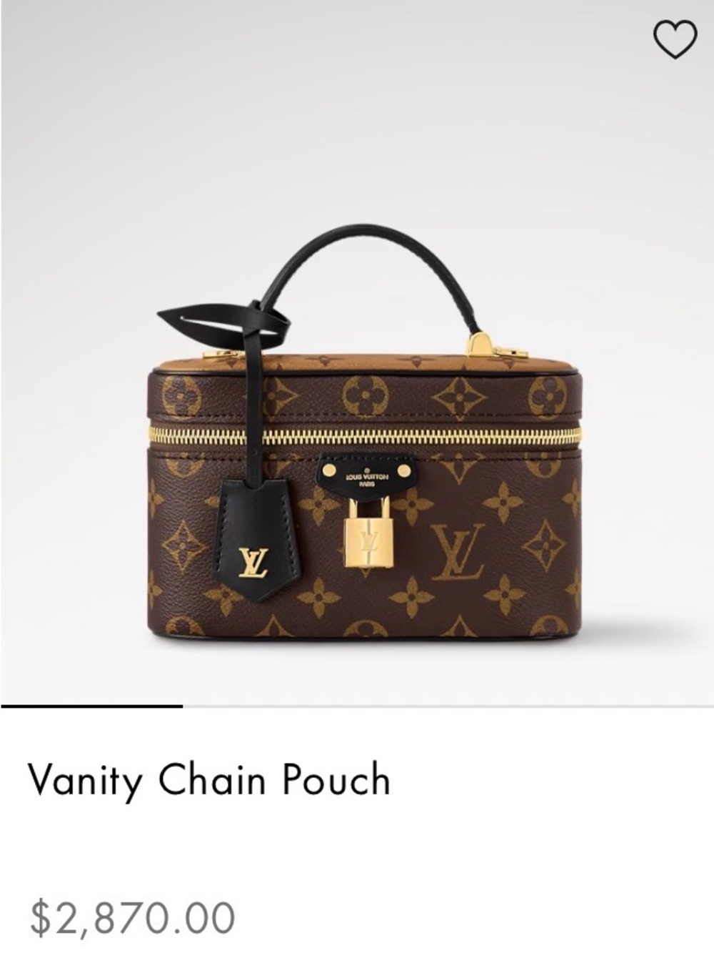 Louis Vuitton Monogram Vanity Chain Pouch in Brown and Black with Gold Hardware